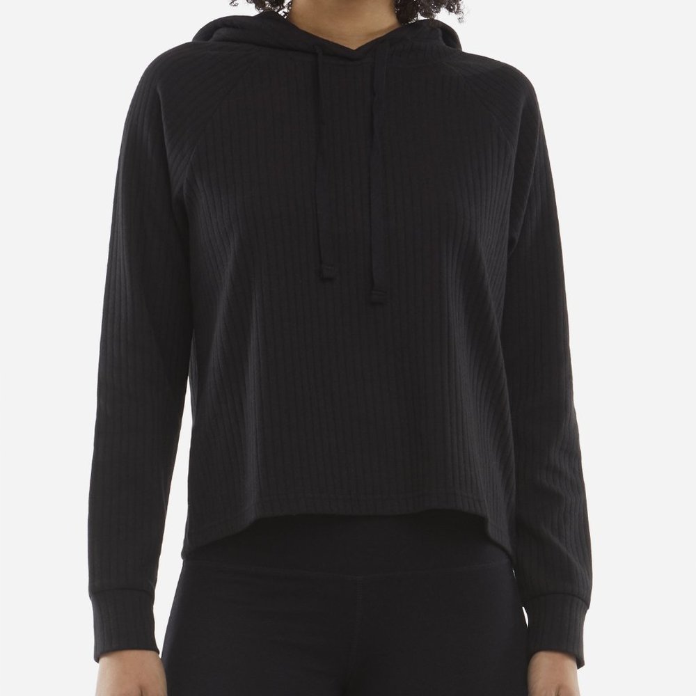 Danskin NWT Black Soot Cotton Blend Ribbed Cropped Hoodie, Size Medium
